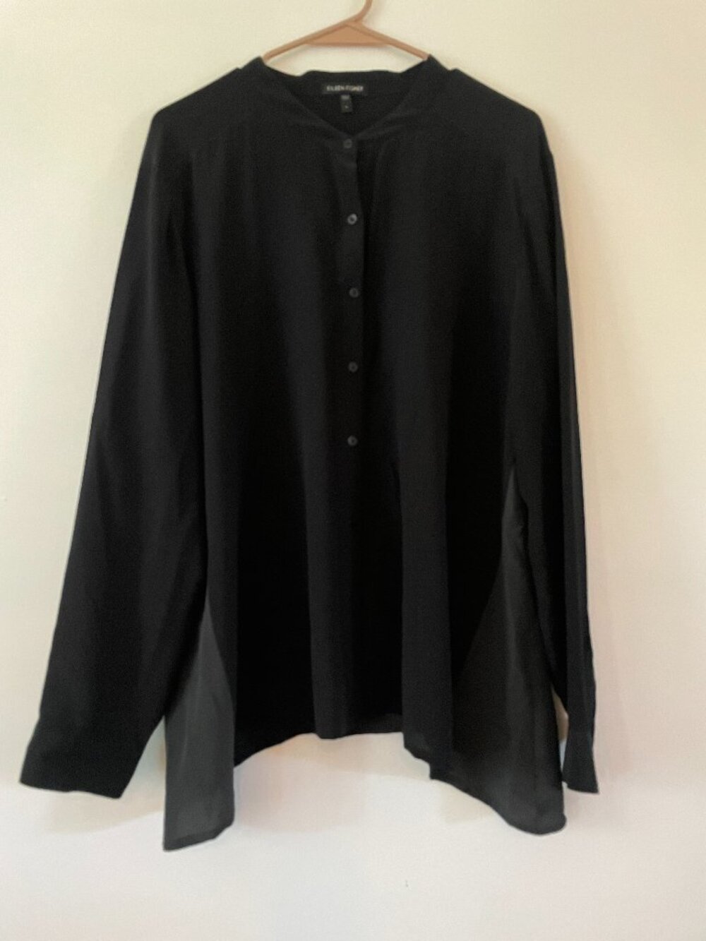 Eileen Fisher Black Silk Button Down tunic blouse size Large